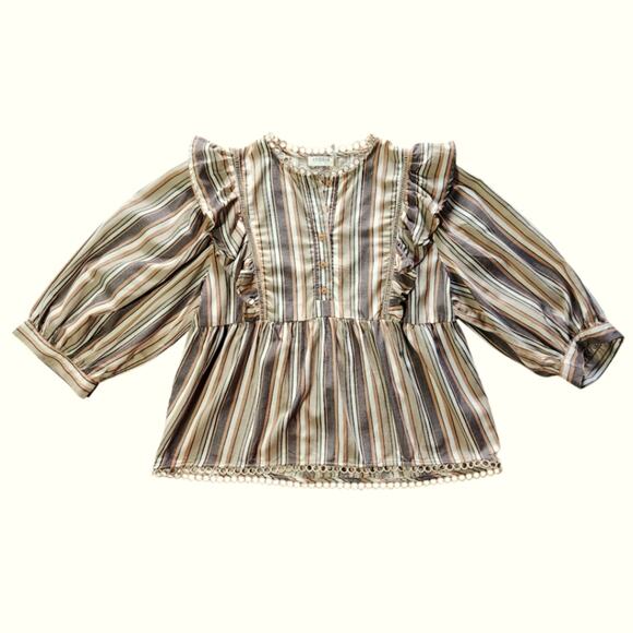 Storia striped blouse with ruffles neutral multicolor size L - Picture 1 of 8